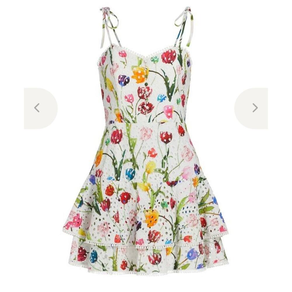 Alice + Olivia Rosette Eyelet Tulip Print Mini Dress size 6 - Picture 2 of 6